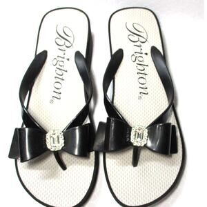 BRIGHTON Bowie Wedge Flip Flop Sandals Black Silver Rhinestone Women Size 10